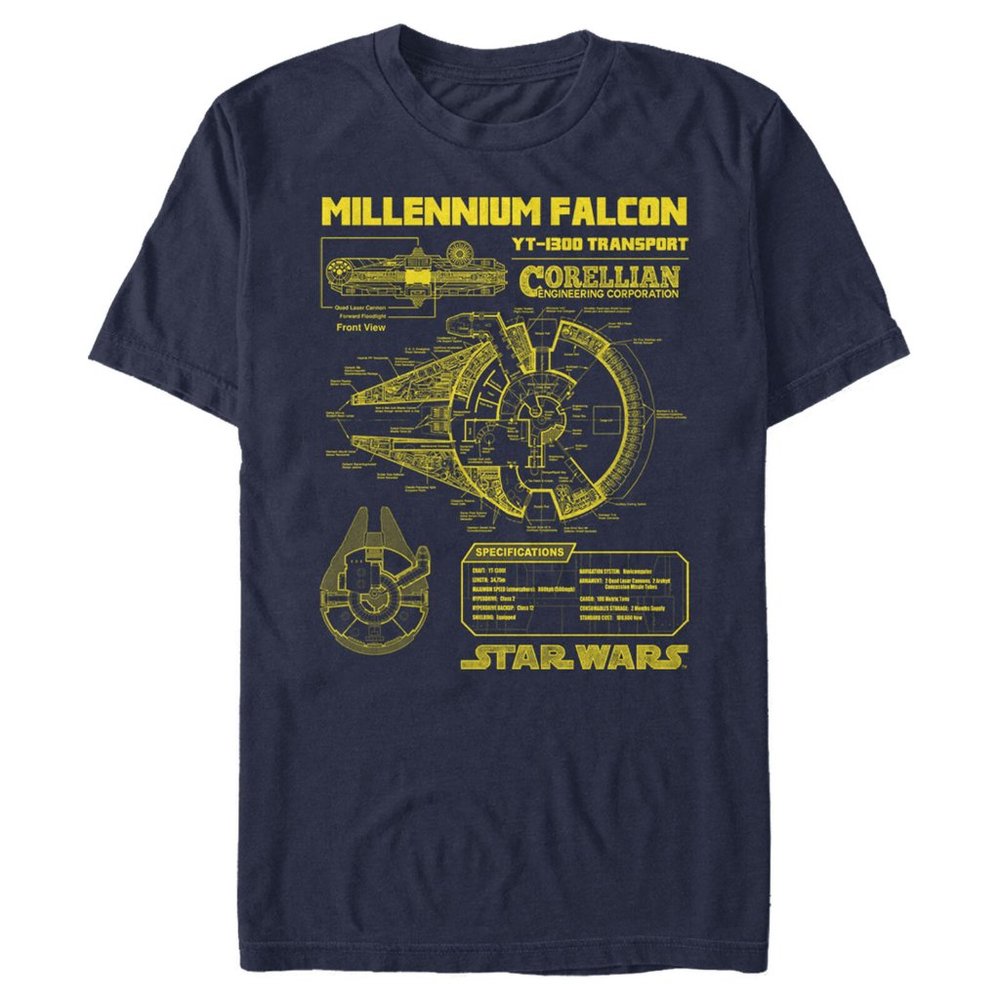 Men's Star Wars Millennium Falcon Schematics T-Shirt Size Large